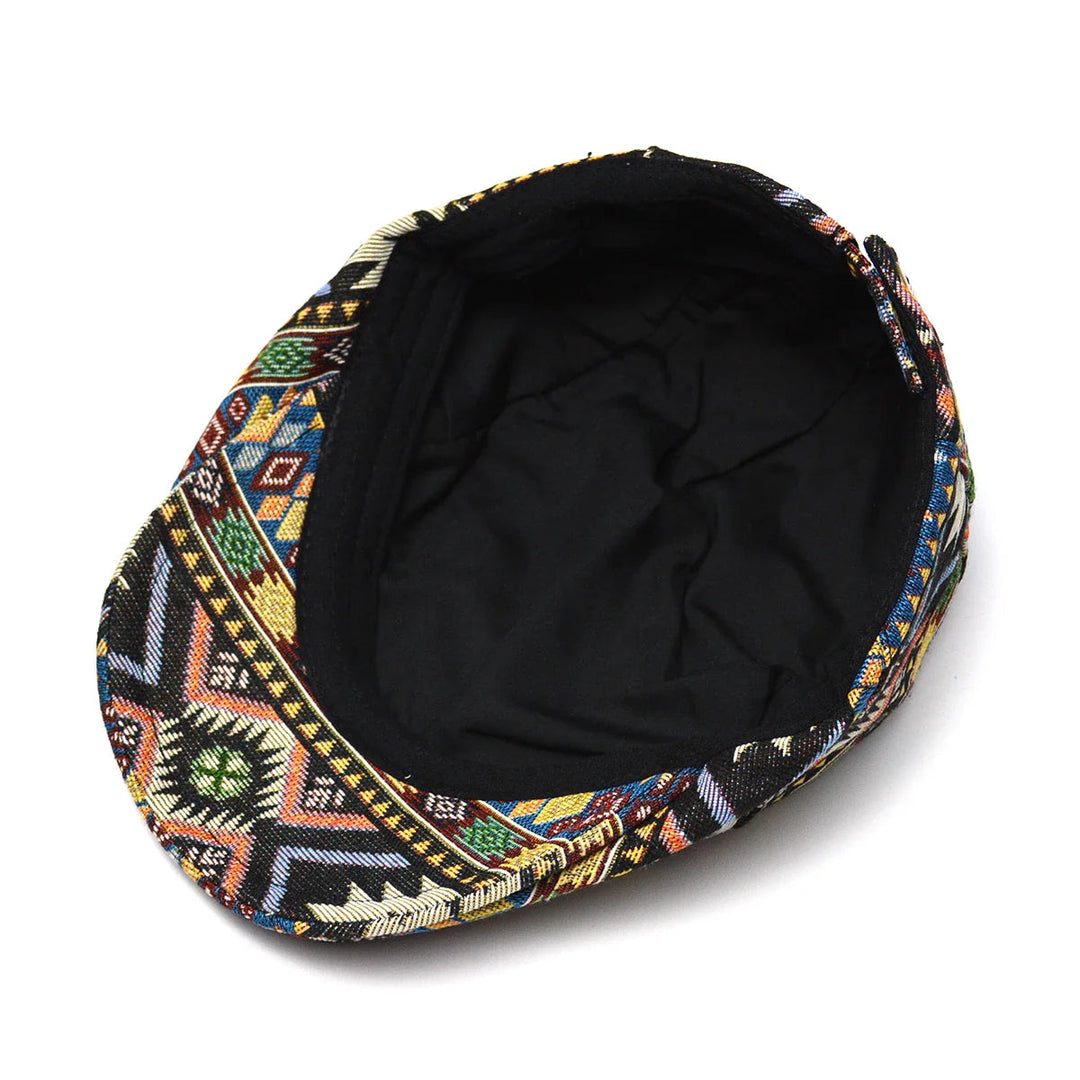 Vintage Flache Mütze mit Muster Unisex – Boho Stil
