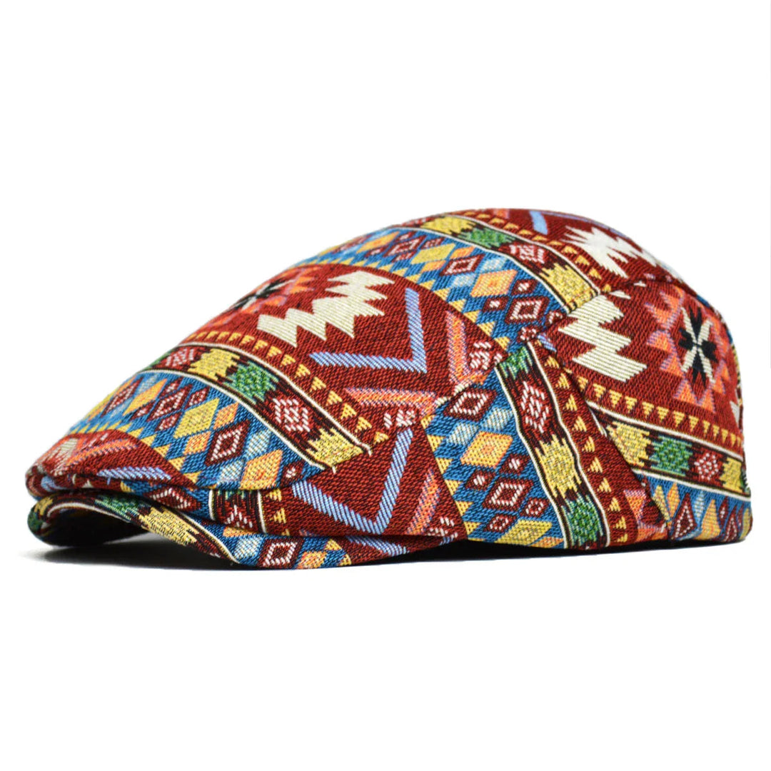 Vintage Flache Mütze mit Muster Unisex – Boho Stil