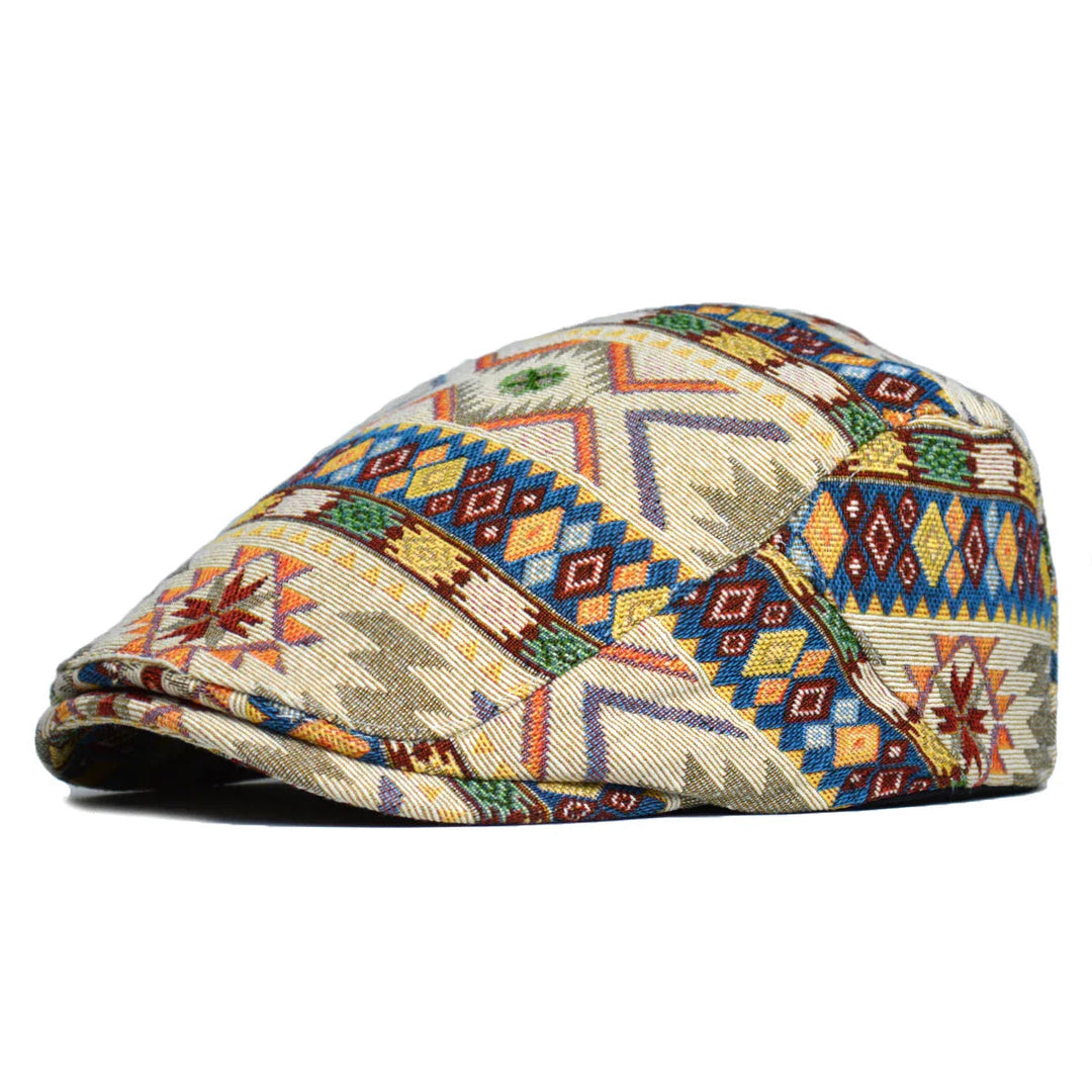 Vintage Flache Mütze mit Muster Unisex – Boho Stil