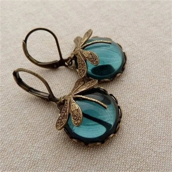Dragonfly Moonstone Earrings – Vintage Teardrop Shape