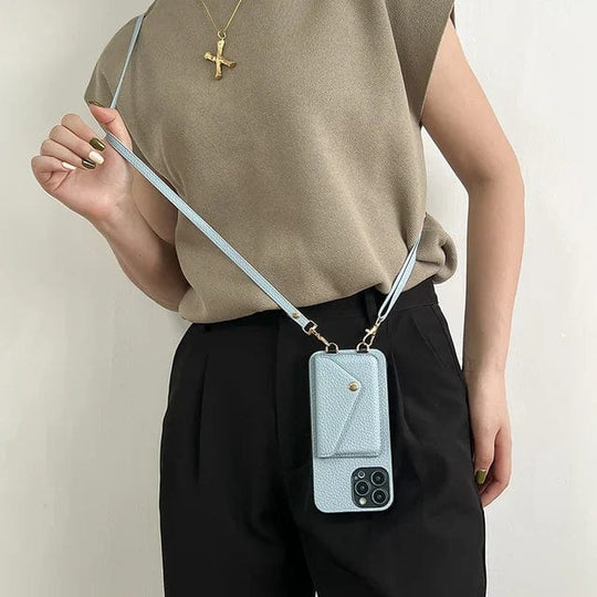 Leather Crossbody Phone Case with Key Lanyard and Card Holder