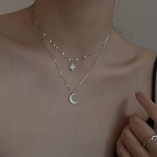 Double Moon – Silver Double Necklace with Moonlight