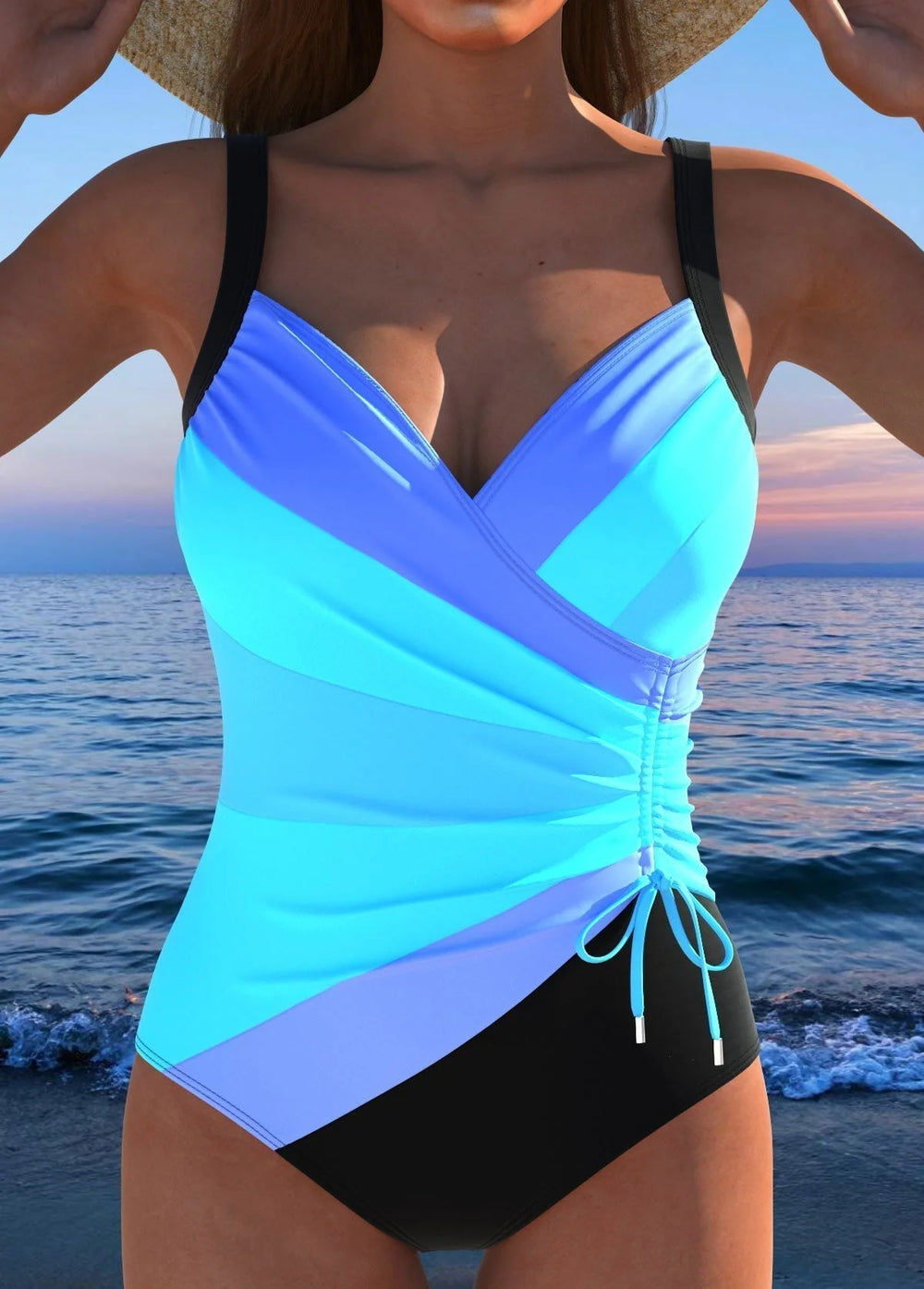 Dames Badpak Wikkelmodel – Figuurcorrigerend met Colorblock