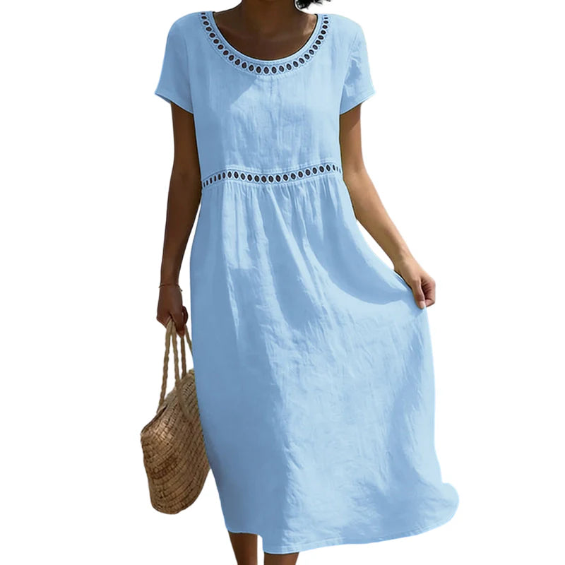 Dames Midi Jurk Linnenlook – A-lijn met Kanten Details