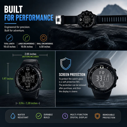 Digitaal Sporthorloge – Waterdicht & Schokbestendig met LED, Alarm en Stopwatch