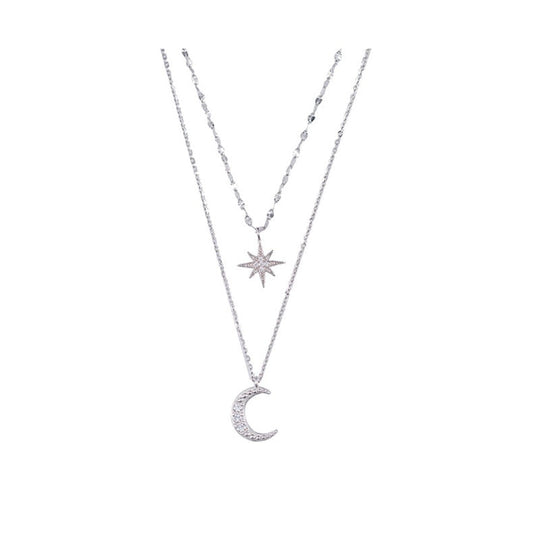 Double Moon – Silver Double Necklace with Moonlight