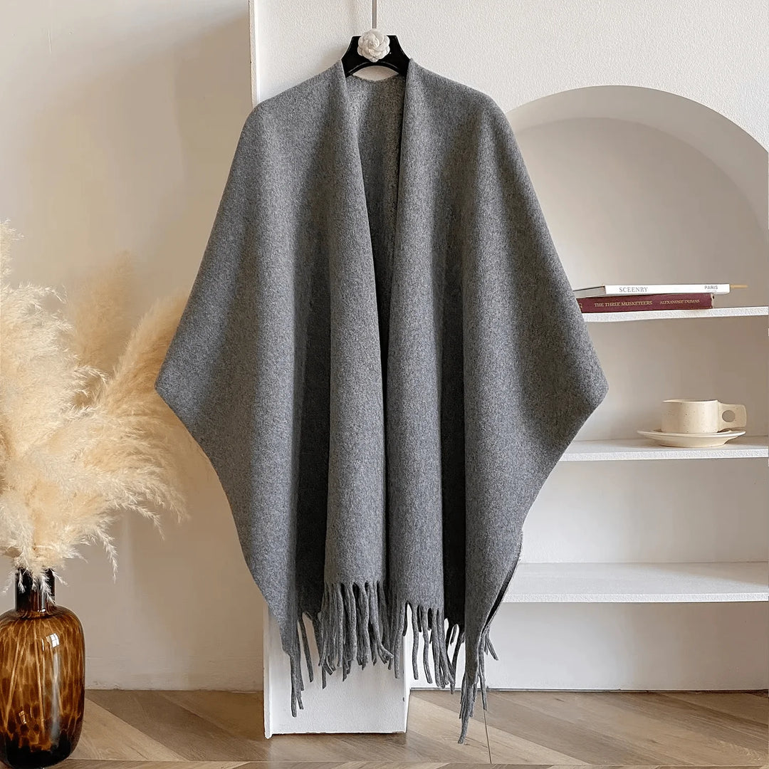 Dubbelzijdige Kasjmiermix Poncho Dames