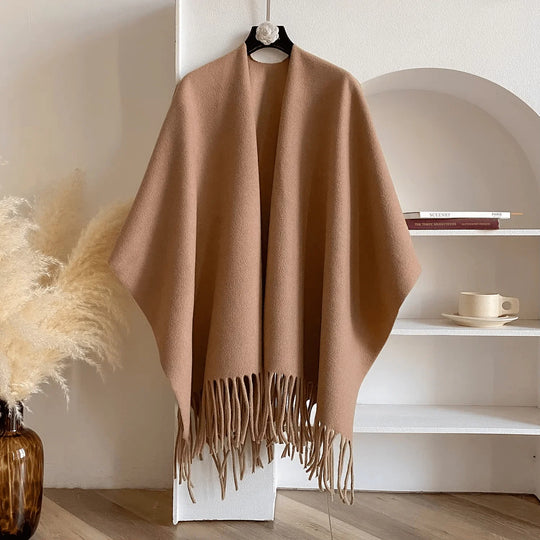 Dubbelzijdige Kasjmiermix Poncho Dames