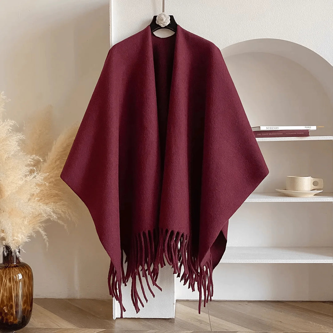 Dubbelzijdige Kasjmiermix Poncho Dames