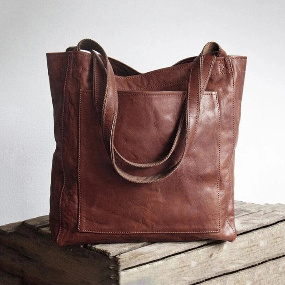 Lederhandtasche mit Außentasche - Damen-Schultertasche