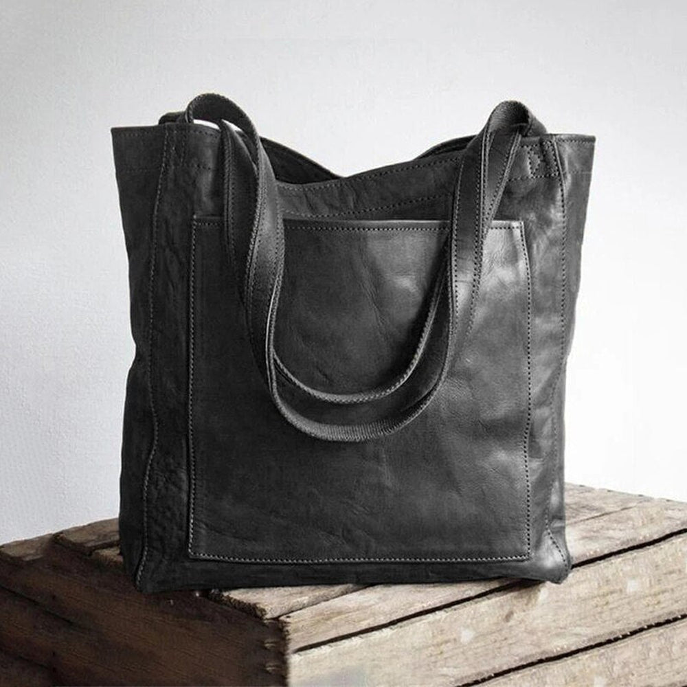 Lederhandtasche mit Außentasche - Damen-Schultertasche
