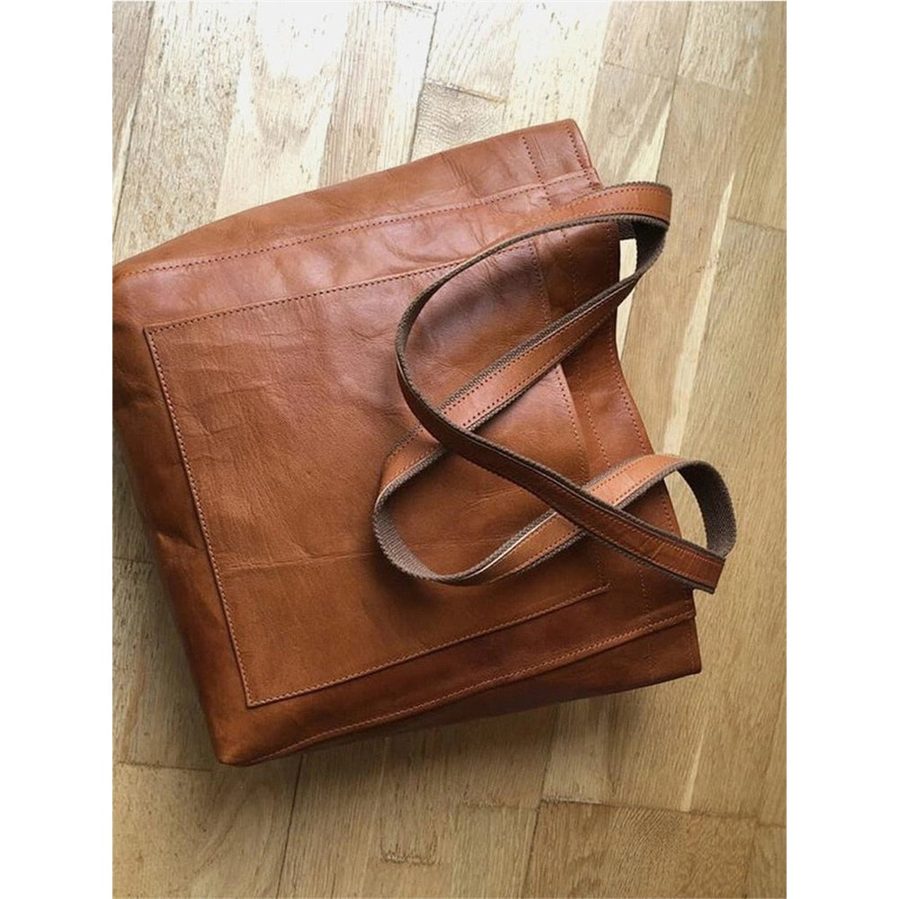Lederhandtasche mit Außentasche - Damen-Schultertasche