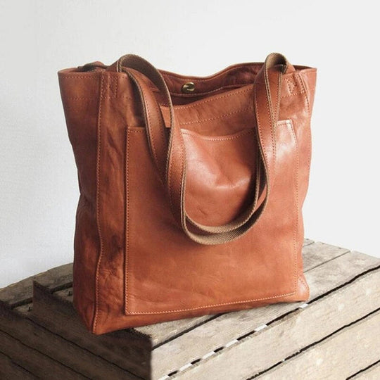 Lederhandtasche mit Außentasche - Damen-Schultertasche