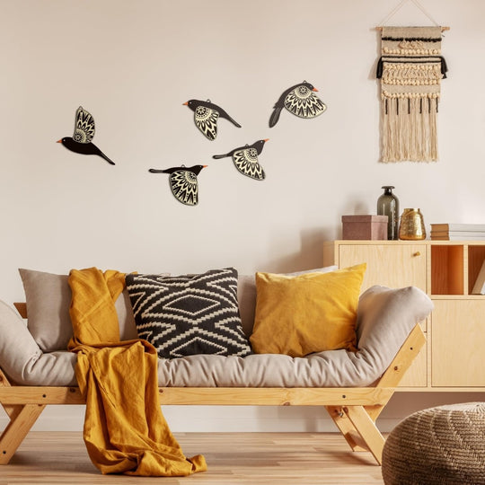 Bird Wall Decoration 5 Set - Handmade Wooden Design
