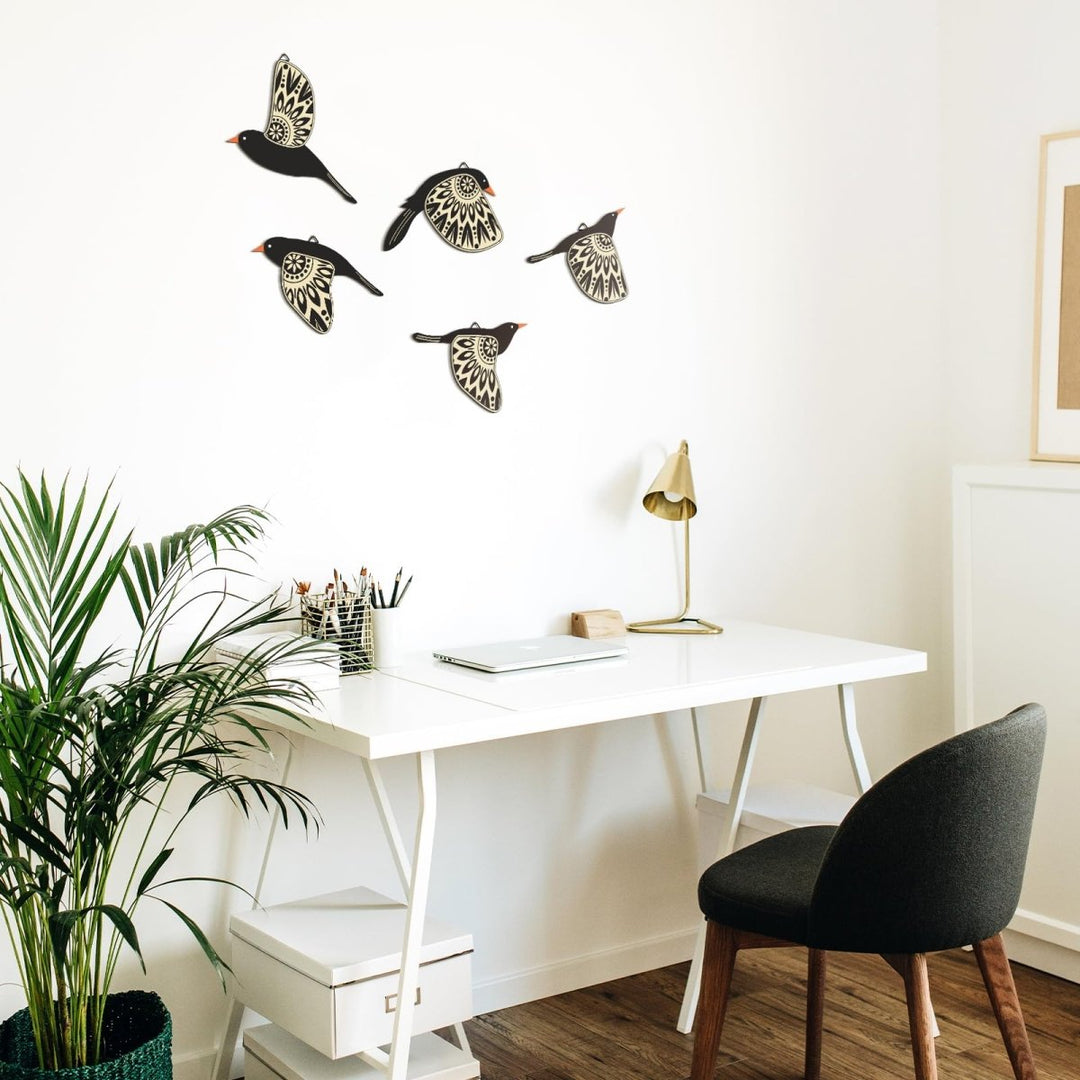 Bird Wall Decoration 5 Set - Handmade Wooden Design