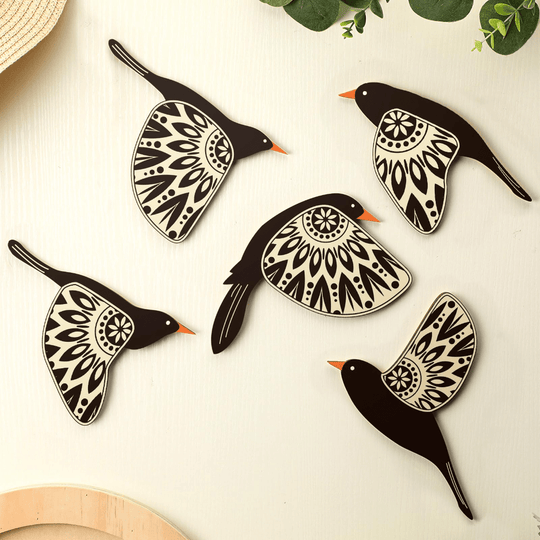 Bird Wall Decoration 5 Set - Handmade Wooden Design