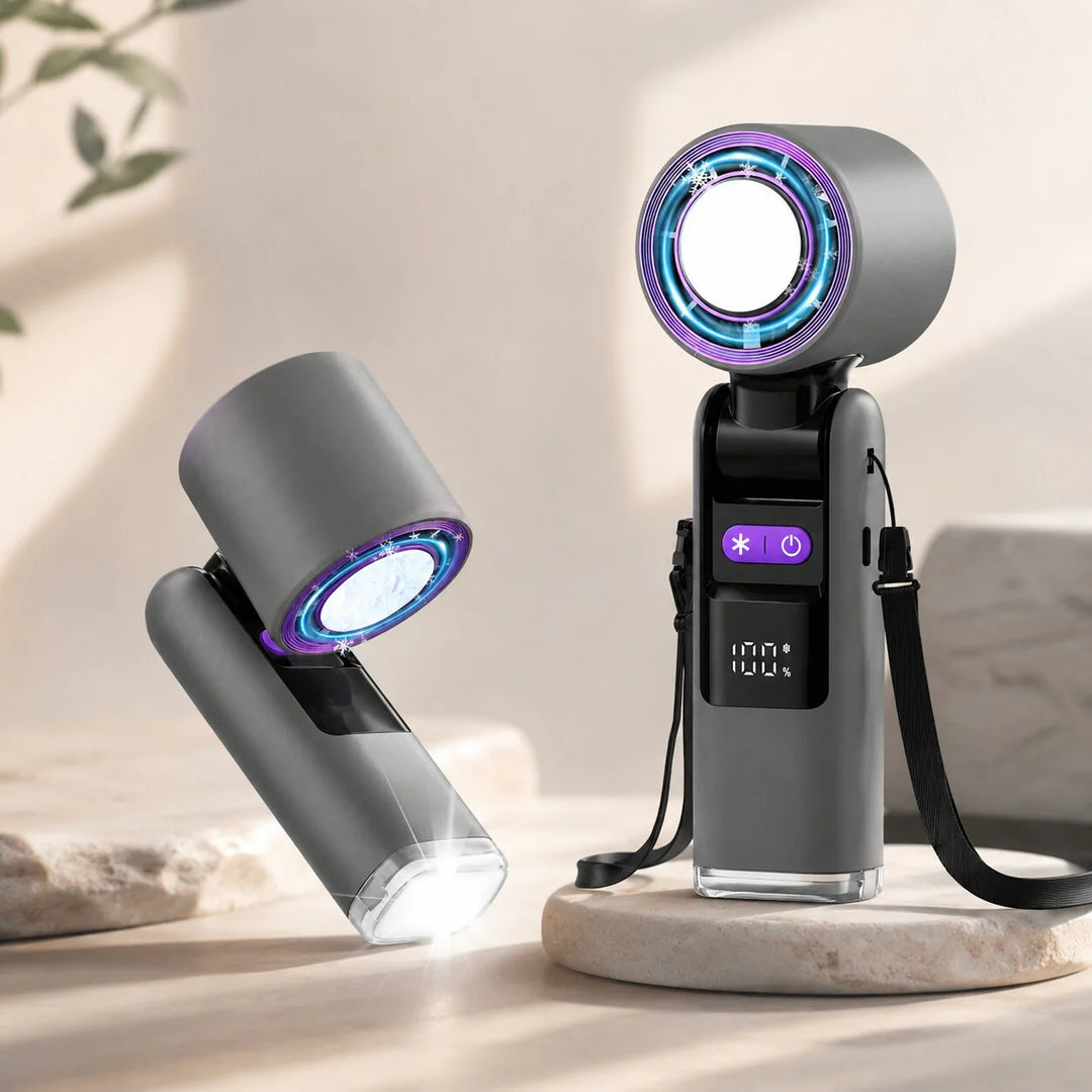 Handventilator met zaklamp | Verkoelend goud