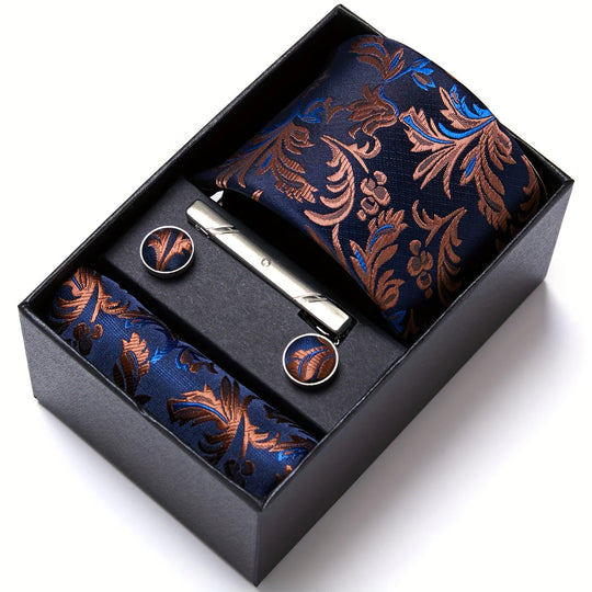 Heren Stropdas Set – Paisley met Zakdoek, Clip & Manchetknopen