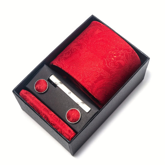 Heren Stropdas Set – Paisley met Zakdoek, Clip & Manchetknopen