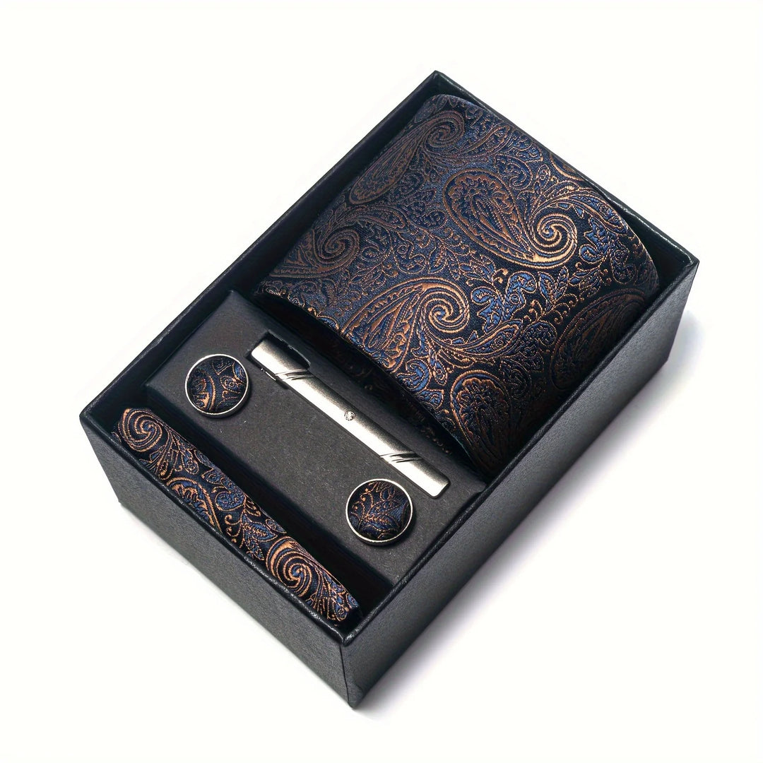 Heren Stropdas Set – Paisley met Zakdoek, Clip & Manchetknopen