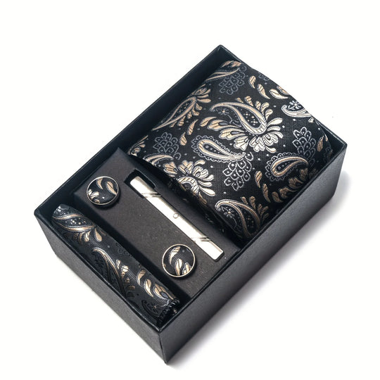 Heren Stropdas Set – Paisley met Zakdoek, Clip & Manchetknopen