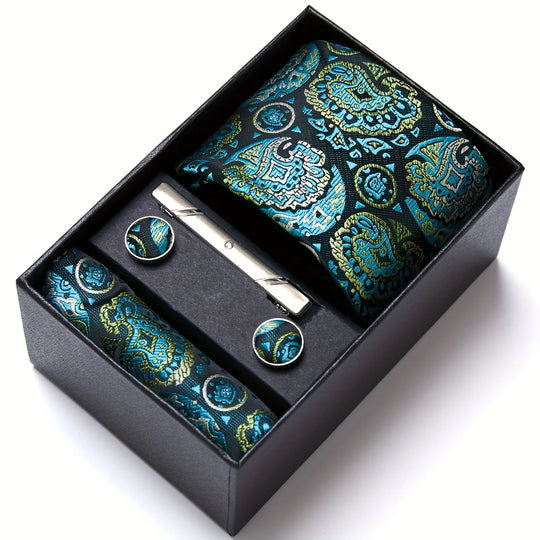 Heren Stropdas Set – Paisley met Zakdoek, Clip & Manchetknopen