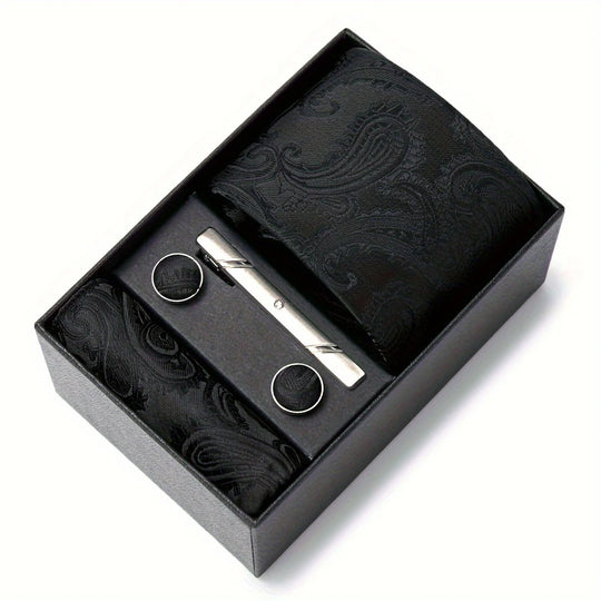 Heren Stropdas Set – Paisley met Zakdoek, Clip & Manchetknopen