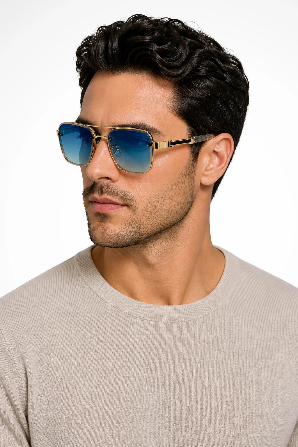 Heren Zonnebril met Vierkant Aviator Design - Metalen Montuur en Verloopglazen