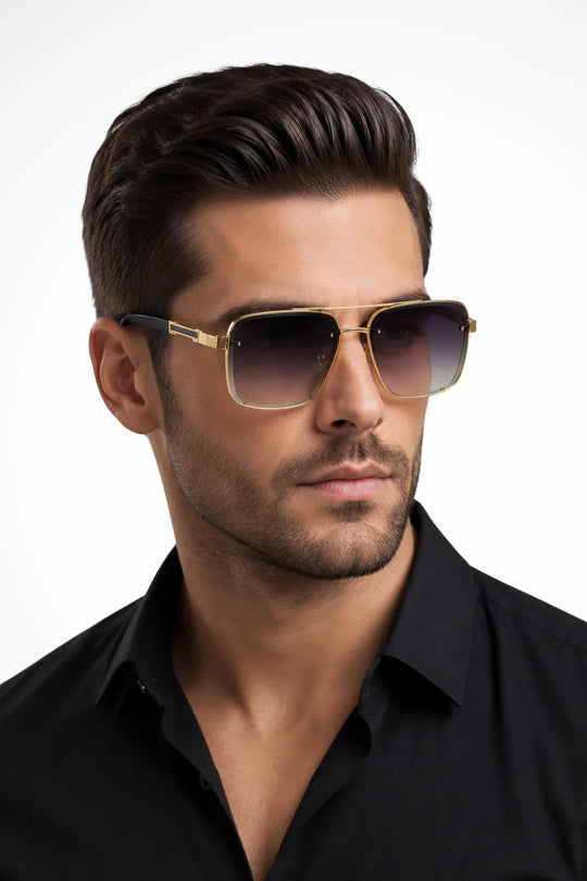 Heren Zonnebril met Vierkant Aviator Design - Metalen Montuur en Verloopglazen