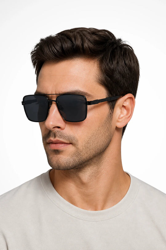 Heren Zonnebril met Vierkant Aviator Design - Metalen Montuur en Verloopglazen