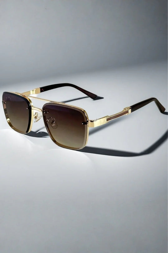 Heren Zonnebril met Vierkant Aviator Design - Metalen Montuur en Verloopglazen