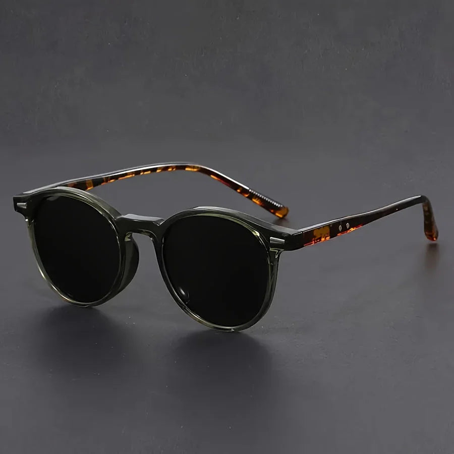 Heren Zonnebril Rond – Retro Tortoise met Lichtgewicht Montuur
