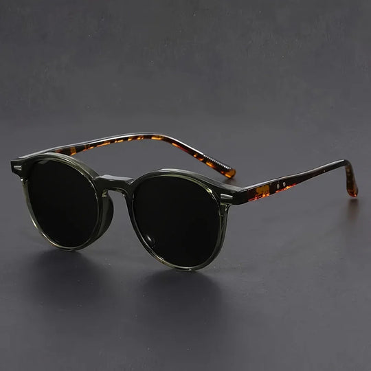 Heren Zonnebril Rond – Retro Tortoise met Lichtgewicht Montuur