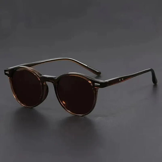 Heren Zonnebril Rond – Retro Tortoise met Lichtgewicht Montuur