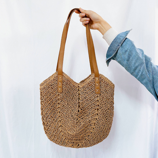 Geweven Strandtas Dames – Ruime Schoudertas voor Zomer