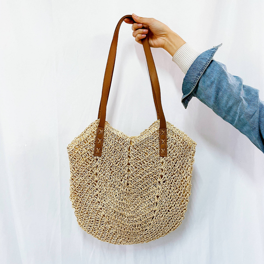 Geweven Strandtas Dames – Ruime Schoudertas voor Zomer
