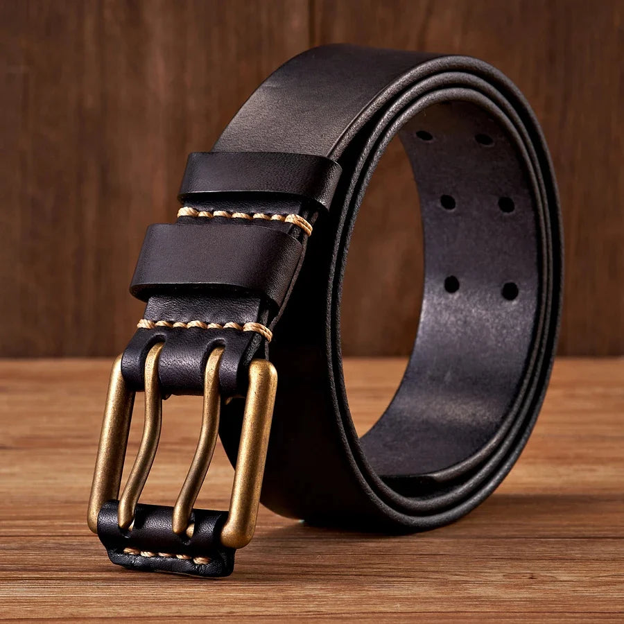 Leren Riem Heren – Dubbele Pin Gesp, Vintage Design