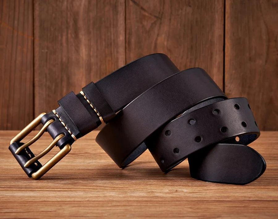 Leren Riem Heren – Dubbele Pin Gesp, Vintage Design