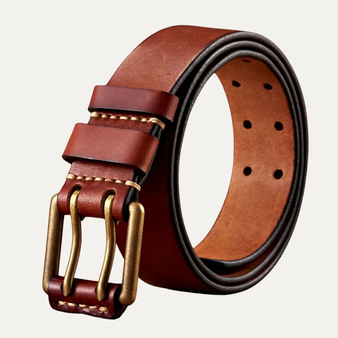 Leren Riem Heren – Dubbele Pin Gesp, Vintage Design