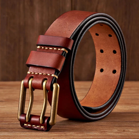 Leren Riem Heren – Dubbele Pin Gesp, Vintage Design