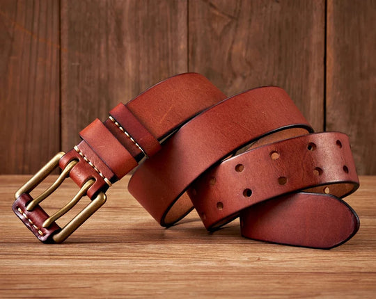 Leren Riem Heren – Dubbele Pin Gesp, Vintage Design