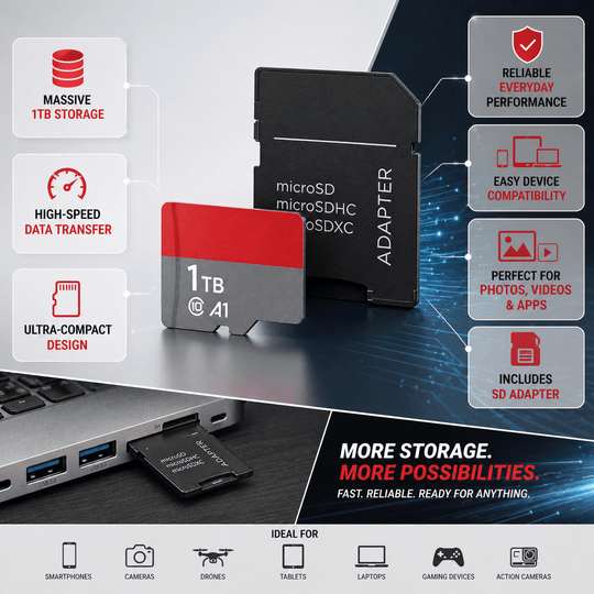 Micro SD Geheugenkaart 1TB - Hoge Snelheid met Waterbestendig Ontwerp