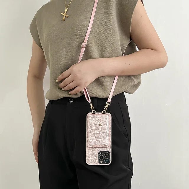 Leather Crossbody Phone Case with Key Lanyard and Card Holder