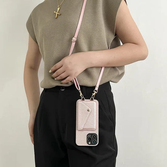 Leather Crossbody Phone Case with Key Lanyard and Card Holder