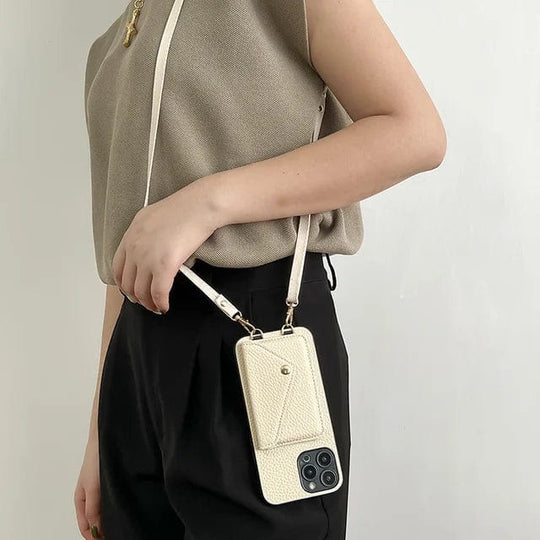 Leather Crossbody Phone Case with Key Lanyard and Card Holder