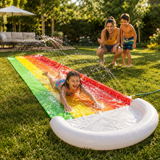 Opblaasbare Waterglijbaan – Speelmat met Sproeiers voor de Tuin