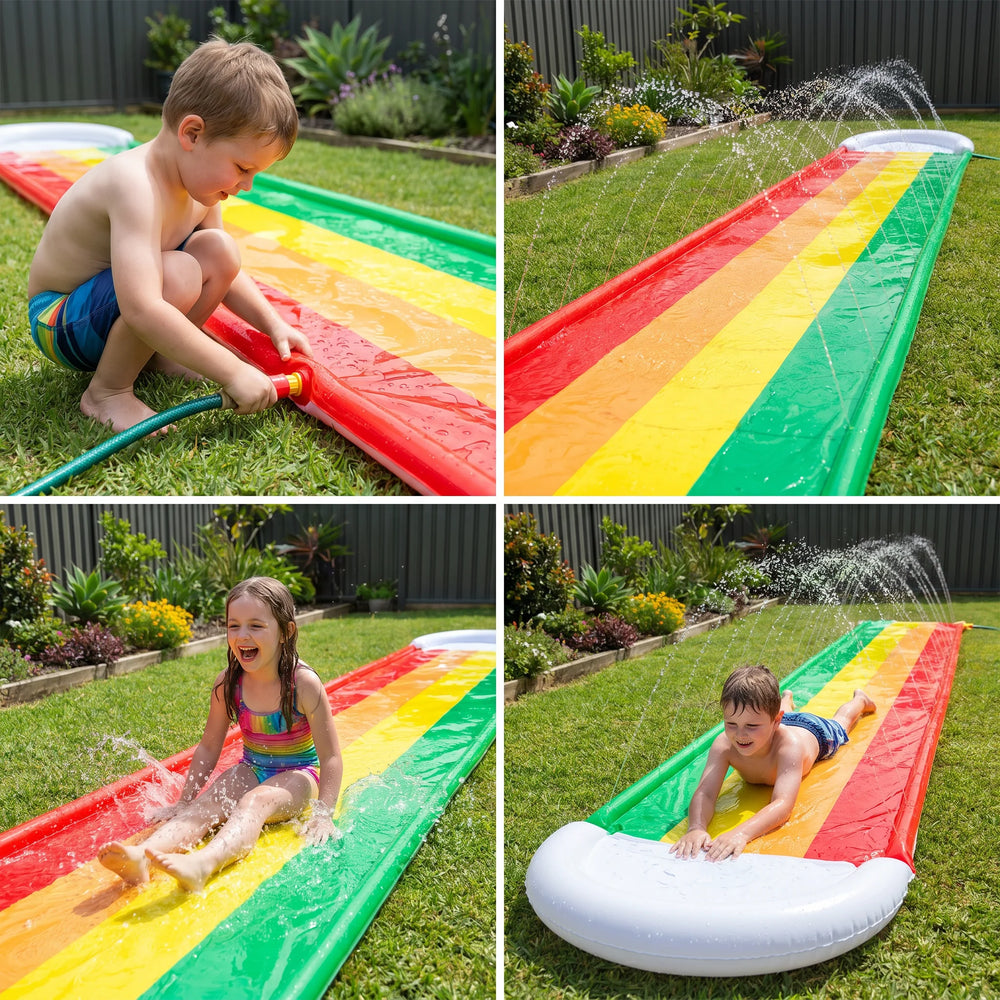 Opblaasbare Waterglijbaan – Speelmat met Sproeiers voor de Tuin