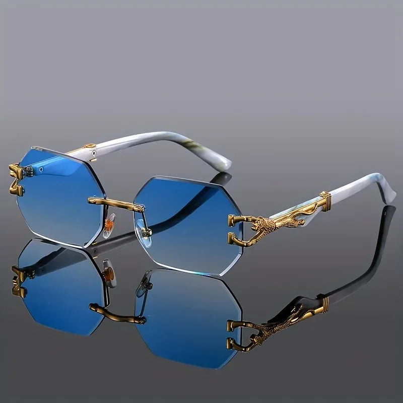 Randloze Geometrische Zonnebril Dames – Gouden Panter-detail