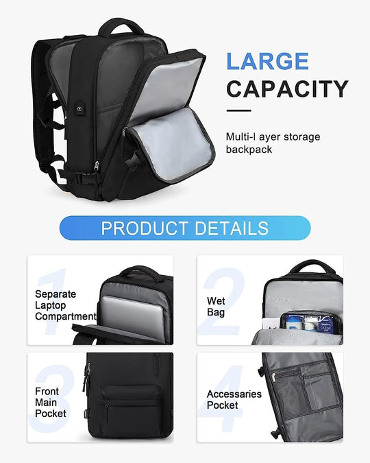 Reisrugzak 40L Waterdicht – Schoenvak, USB-poort & Laptopvak