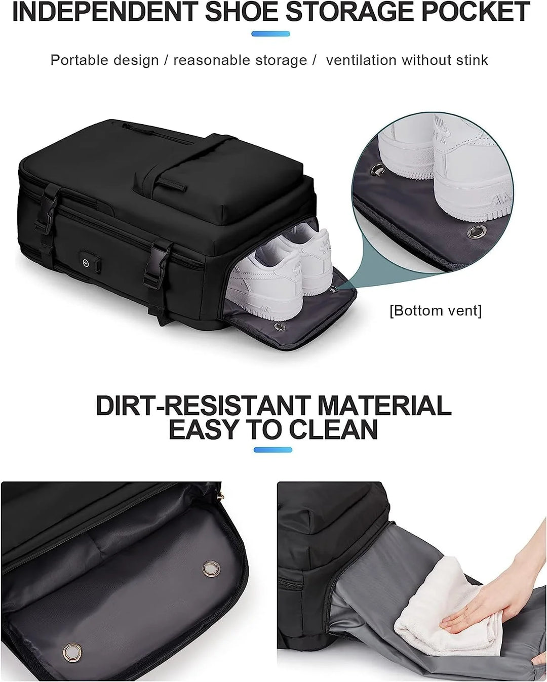 Reisrugzak 40L Waterdicht – Schoenvak, USB-poort & Laptopvak